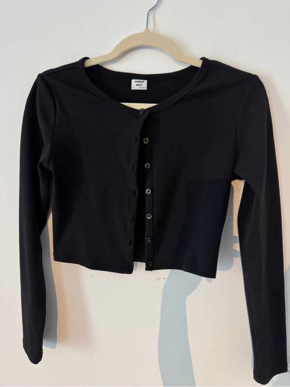 Aritzia Sunday Best Black Cropped Cardigan Button-Front Long Sleeve